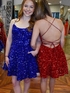 Royal Blue & Burgundy A-Line Spaghetti Straps Sleeveless Short Velvet Sequin Prom Dress (AF1092)