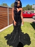 Black Mermaid Sweetheart Sleeveless Long Floor Length Velvet Sequin Prom Dress (AF1087)