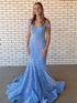 Periwinkle Mermaid Off the Shoulder Sleeveless Long Floor Length Velvet Sequin Prom Dress (AF1100)